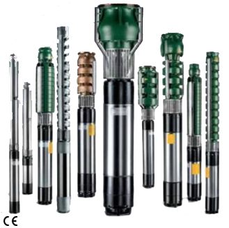 standard submersible pump image of a group of submersible pumps
